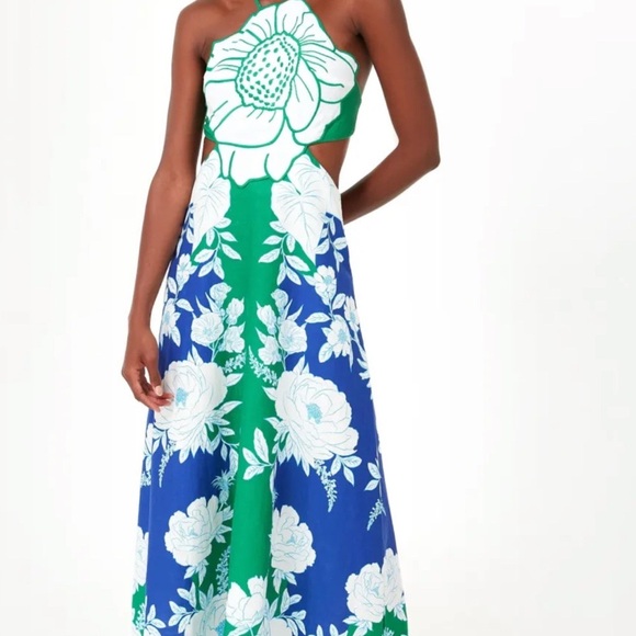 farm rio soft garden blue flower maxi dress FARM Rio Soft Garden Lace Trim Maxi Dress